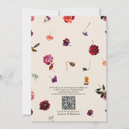 Floral Boho QR Code Hochzeit Einladung (Rückseite)