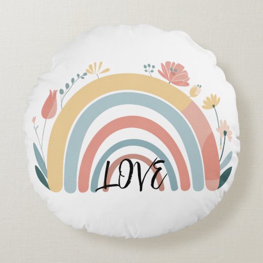 Floral Boho Rainbow Round Throw Pillow Rundes Kissen (Vorderseite)