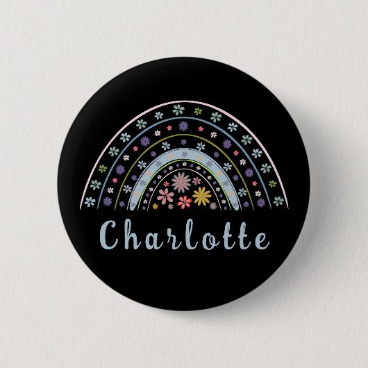 Floral Boho Regenbogen mit Personalisiertem Namen Button (Vorderseite)