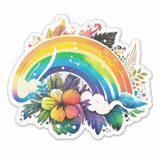 Floral Boho Regenbogenaufkleber Aufkleber (Vorderseite)