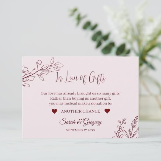 Floral Boho Ruby Wine "In los Gifts" Karten (Stehend Vorderseite)