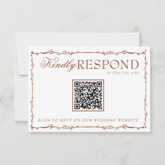Floral Boho Rust Terracotta Earthy QR Code Wedding RSVP Karte (Vorderseite)