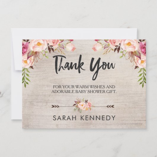 Floral Boho Rustic Baby Dusche Danke Karte (Vorderseite)