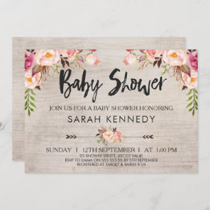 Floral Boho Rustic Baby Dusche Einladung