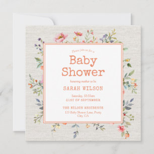 Floral Boho Rustic Botanical Square Babydusche Einladung