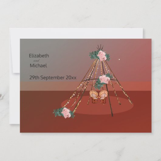 Floral Boho Rustische Wüstenpfeife / Tipi Wedding Einladung (Rückseite)