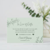 Floral Boho Sage Green "In Lieu of Gifts" Begleitkarte (Stehend Vorderseite)