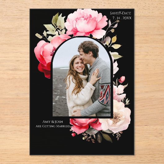 Floral Boho Save the Date  Acryleinladungen (Vorderseite)
