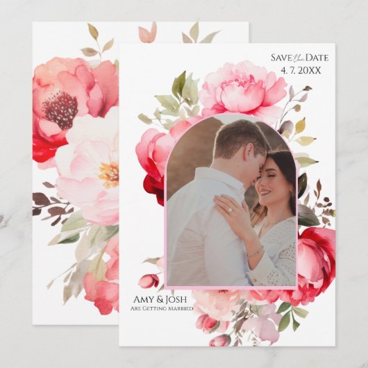 Floral Boho Save the Date Invitations Einladung (Vorne/Hinten)