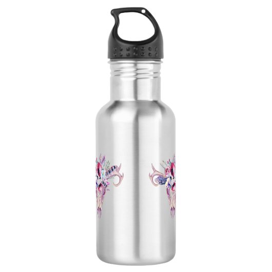 Floral Boho Skull Edelstahlflasche (Rückseite)