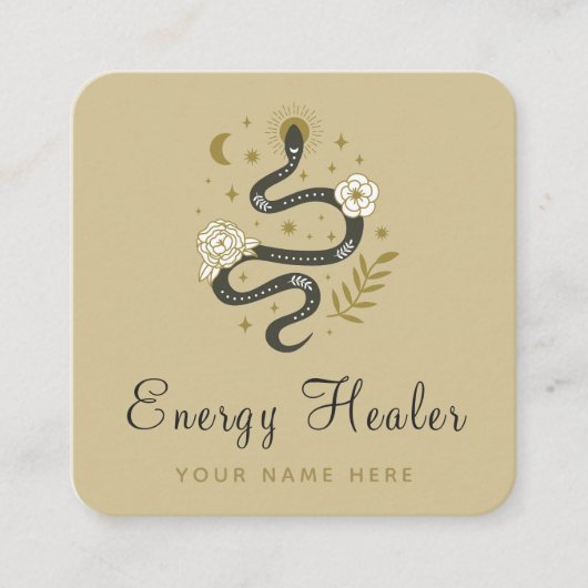 Floral Boho Snake Moon Stars Mystic Energy Healer Quadratische Visitenkarte (Vorderseite)