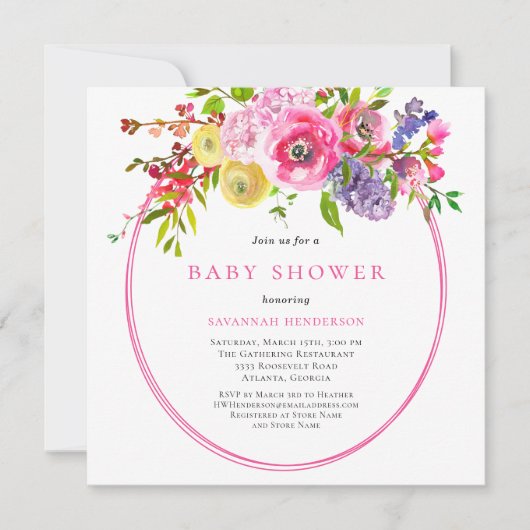 Floral Boho Summer Wildblume Garden Kinderdusche Einladung (Vorderseite)