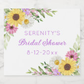 Floral Boho Sunflower Daisy Bridal Shower Alkoholflaschenetikett (Einzelnes Label)