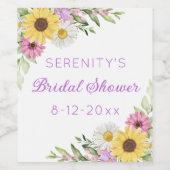 Floral Boho Sunflower Daisy Bridal Shower Weinetikett (Einzelnes Label)