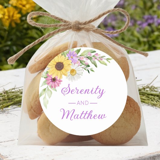 Floral Boho Sunflower Daisy Garden Wedding Runder Aufkleber