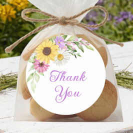 Floral Boho Sunflower Daisy Wedding Thank You Runder Aufkleber