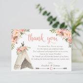 Floral Boho Teepee Chic Arrows Tribal Baby Dusche Dankeskarte (Stehend Vorderseite)