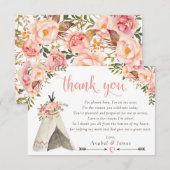 Floral Boho Teepee Chic Arrows Tribal Baby Dusche Dankeskarte (Vorne/Hinten)