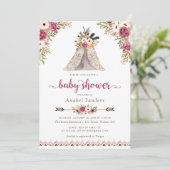 Floral Boho Teepee Chic Arrows Tribal Baby Dusche Einladung (Stehend Vorderseite)