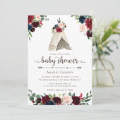 Floral Boho Teepee Chic Arrows Tribal Baby Dusche Einladung (Stehend Vorderseite)