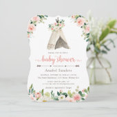 Floral Boho Teepee Chic Arrows Tribal Baby Dusche Einladung (Stehend Vorderseite)