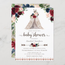 Floral Boho Teepee Navy Arrows Tribal Baby Dusche