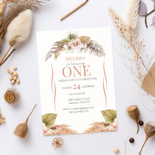 Floral Boho Terracotta Einladung zum 1. Geburtstag