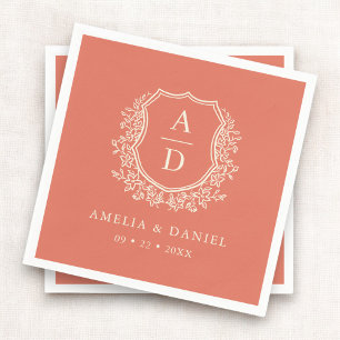 Floral Boho Terracotta Wappen Wedding Monogram Serviette