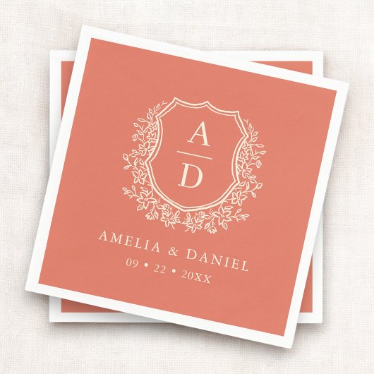 Floral Boho Terracotta Wappen Wedding Monogram Serviette