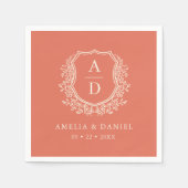 Floral Boho Terracotta Wappen Wedding Monogram Serviette (Vorderseite)