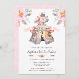 Floral Boho Tribal Teepee Wild 1 1. Geburtstag Einladung