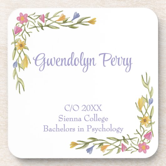 Floral Boho Uni-Abschluß Party Plastik Getränkeuntersetzer (Vorderseite)