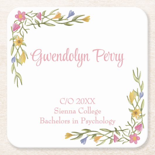 Floral Boho Uni-Abschluß Party Rechteckiger Pappuntersetzer (Vorderseite)