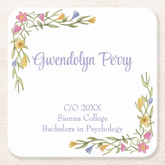 Floral Boho Uni-Abschluß Party Rechteckiger Pappuntersetzer (Vorderseite)