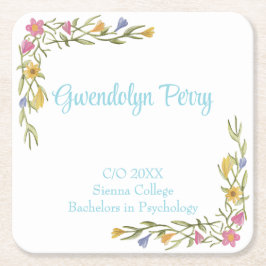 Floral Boho Uni-Abschluß Party Rechteckiger Pappuntersetzer