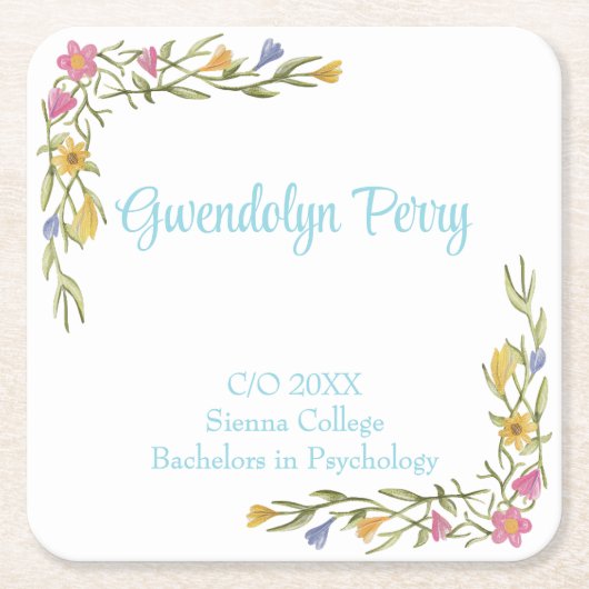 Floral Boho Uni-Abschluß Party Rechteckiger Pappuntersetzer (Vorderseite)