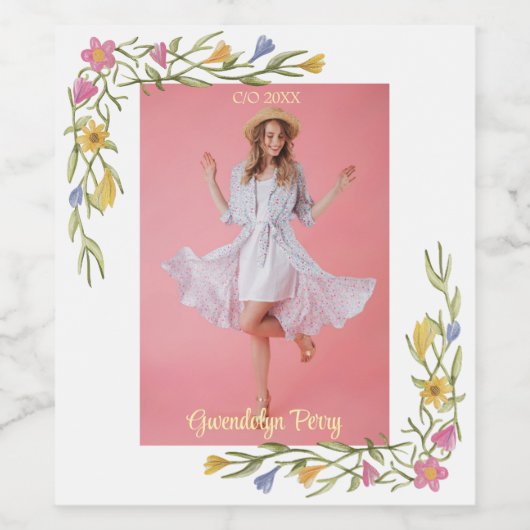 Floral Boho Uni-Abschluß Party Weinetikett (Einzelnes Label)