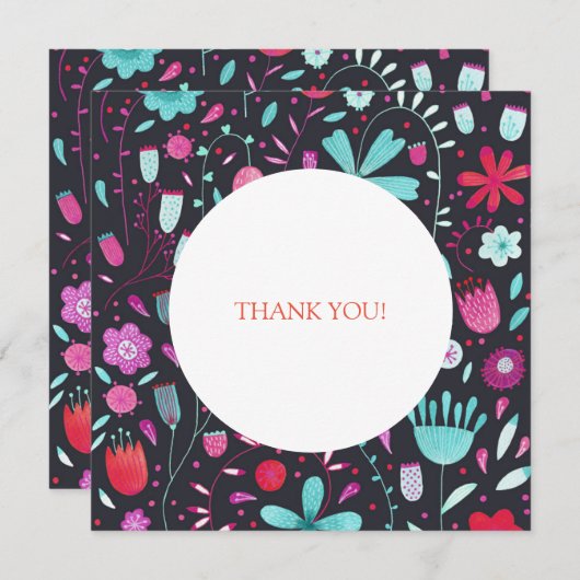 Floral Boho Watercolor Dunkle Hochzeit Dankeskarte (Vorne/Hinten)