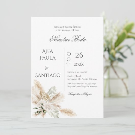 Floral Boho Wedding Einladung Invitación (Stehend Vorderseite)