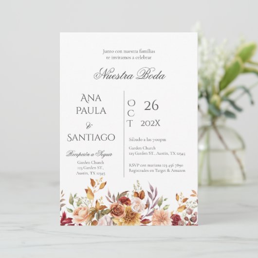 Floral Boho Wedding Einladung Invitación (Stehend Vorderseite)