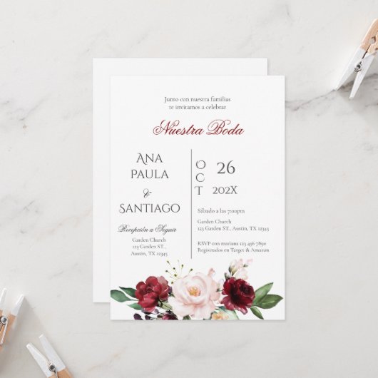 Floral Boho Wedding Einladung Invitación (Vorderseite/Rückseite Beispiel)