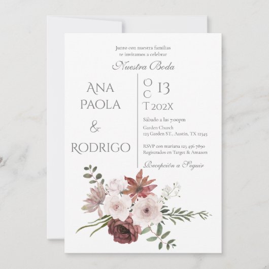 Floral Boho Wedding invitation Invitación Einladung (Vorderseite)
