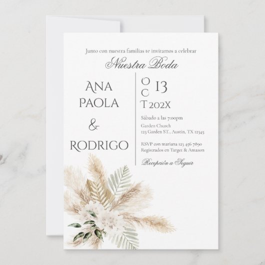 Floral Boho Wedding invitation Invitación Einladung (Vorderseite)
