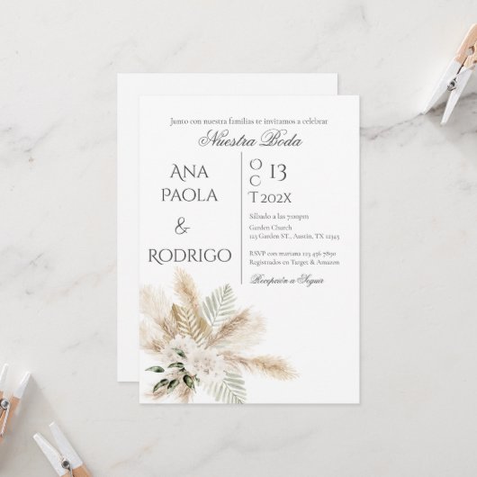 Floral Boho Wedding invitation Invitación Einladung (Vorderseite/Rückseite Beispiel)