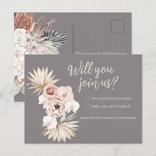 Floral Boho Wedding Response Postkarte (Vorne/Hinten)