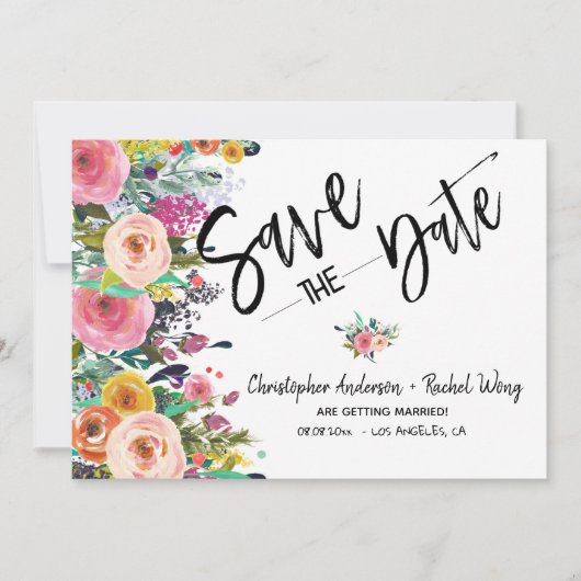 Floral Boho Wedding Script-Foto Save the Date Einladung (Vorderseite)
