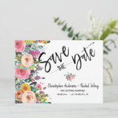 Floral Boho Wedding Script-Foto Save the Date Einladung (Stehend Vorderseite)
