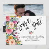 Floral Boho Wedding Script-Foto Save the Date Einladung (Vorne/Hinten)