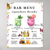 Floral Boho Wildblume Bar Menü Wedding Drink Zeich Poster (Vorne)
