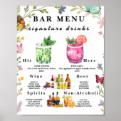 Floral Boho Wildblume Bar Menü Wedding Drink Zeich Poster (Vorne)